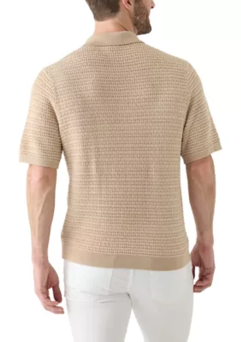 Men's Short Sleeve Textured Johnny Collar Sweater