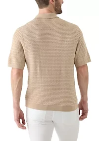 Men's Short Sleeve Textured Johnny Collar Sweater