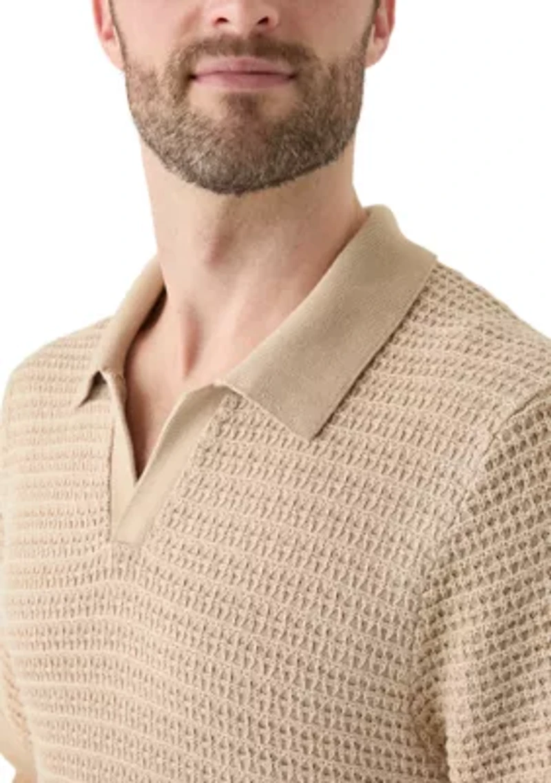 Men's Short Sleeve Textured Johnny Collar Sweater