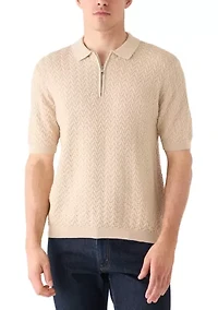 Men's Quarter Zip Textured Polo Sweater