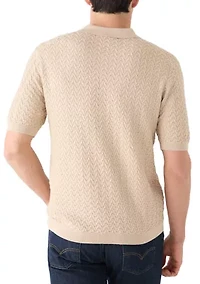 Men's Quarter Zip Textured Polo Sweater
