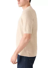 Men's Quarter Zip Textured Polo Sweater