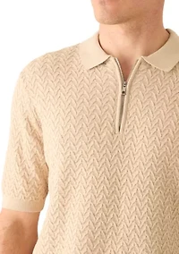 Men's Quarter Zip Textured Polo Sweater
