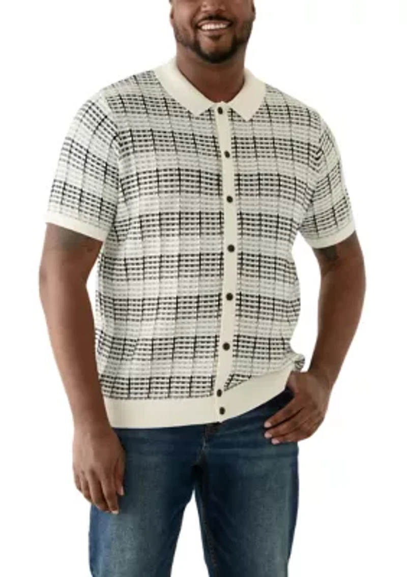 Big & Tall Short Sleeve Crochet Button Down Shirt