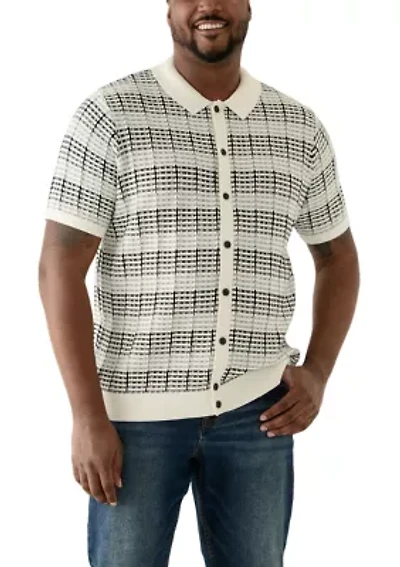 Big & Tall Short Sleeve Crochet Button Down Shirt