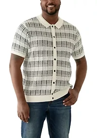 Big & Tall Short Sleeve Crochet Button Down Shirt