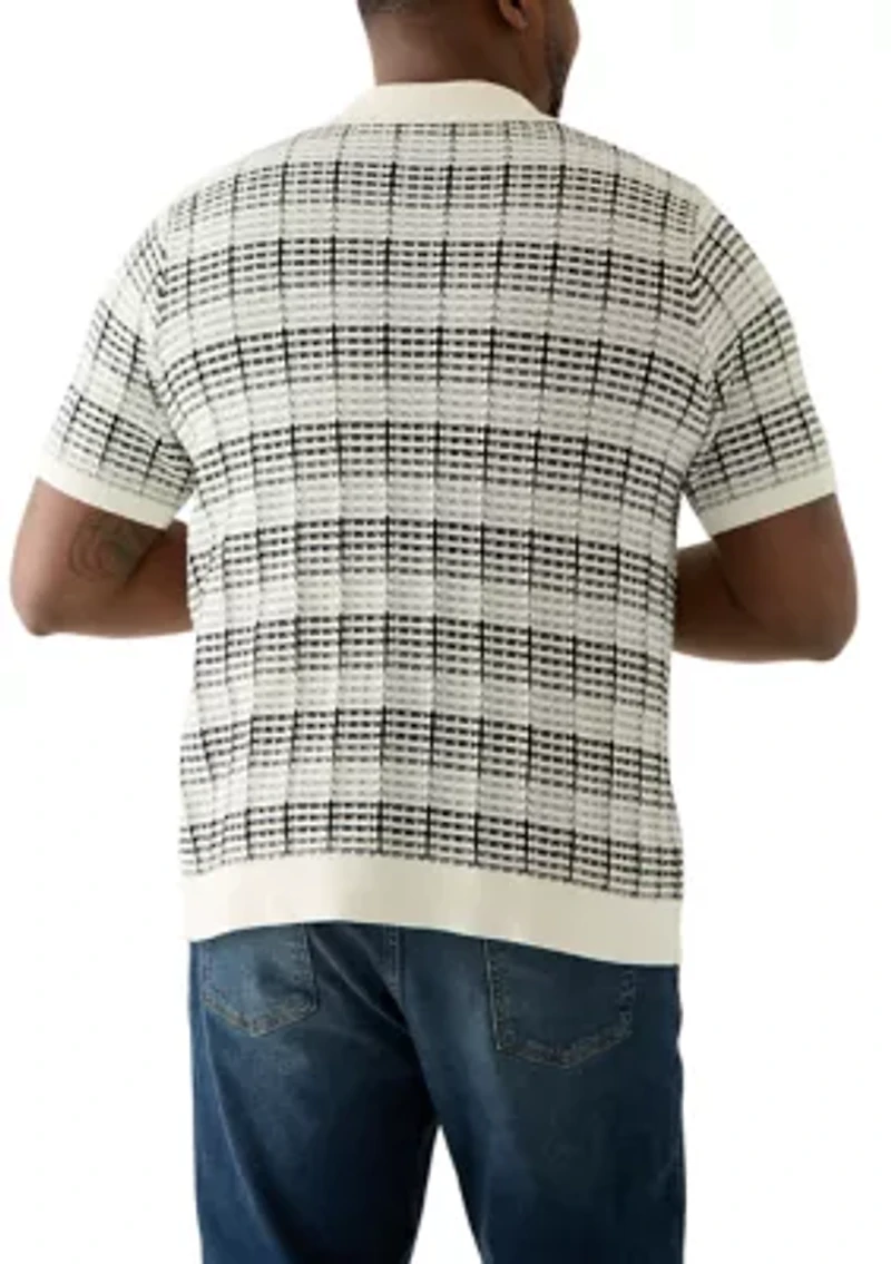 Big & Tall Short Sleeve Crochet Button Down Shirt