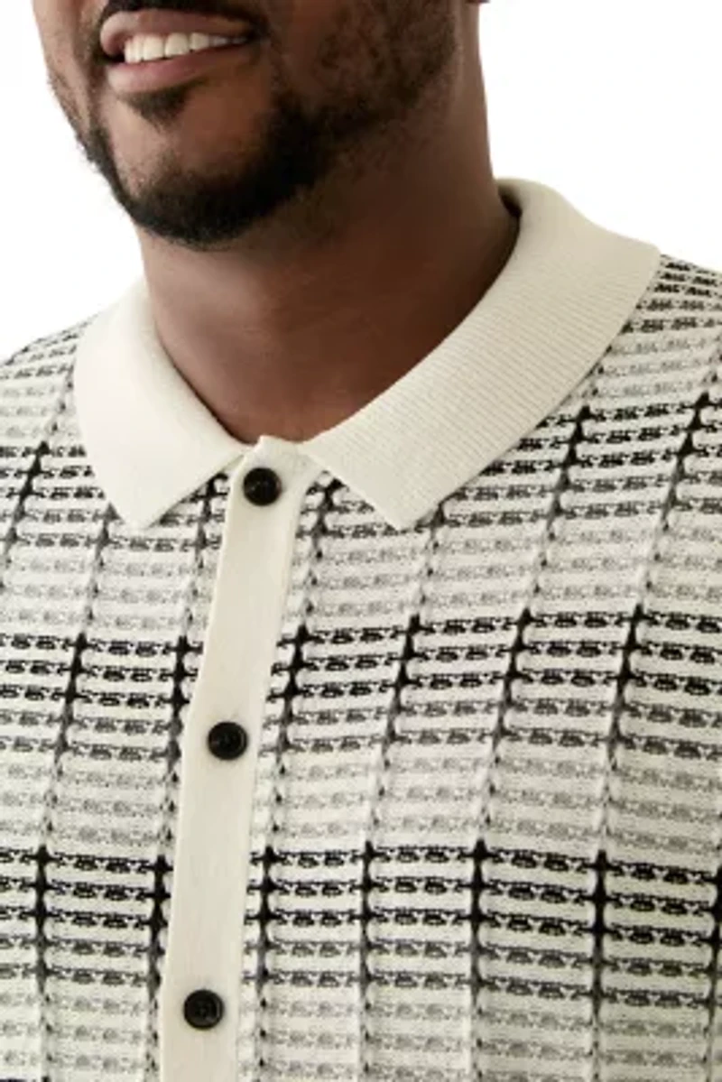 Big & Tall Short Sleeve Crochet Button Down Shirt