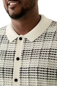 Big & Tall Short Sleeve Crochet Button Down Shirt