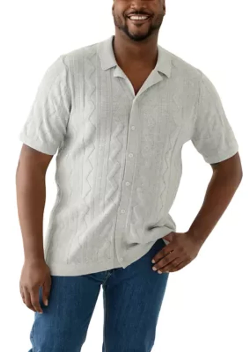 Big & Tall Short Sleeve Button Down Textured Patterned Shirt