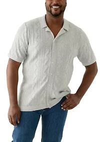Big & Tall Short Sleeve Button Down Textured Patterned Shirt