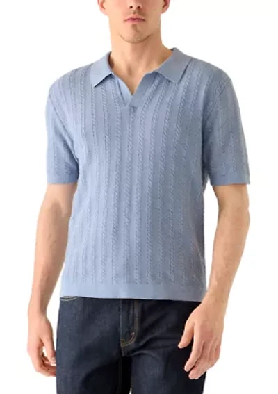 Men's Short Sleeve Johnny Collar Cable Polo Sweater