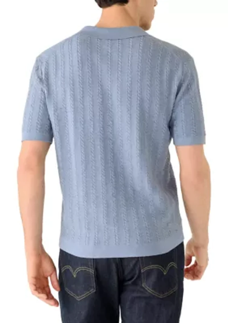 Men's Short Sleeve Johnny Collar Cable Polo Sweater