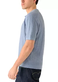 Men's Short Sleeve Johnny Collar Cable Polo Sweater