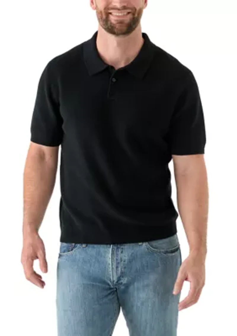 Men's Ribbed Knit Cotton Polo Sweater