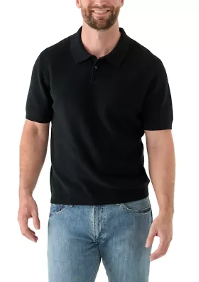 Men's Ribbed Knit Cotton Polo Sweater