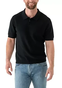 Men's Ribbed Knit Cotton Polo Sweater
