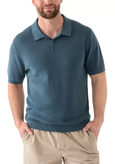 Men's Ribbed Knit Cotton Polo Sweater