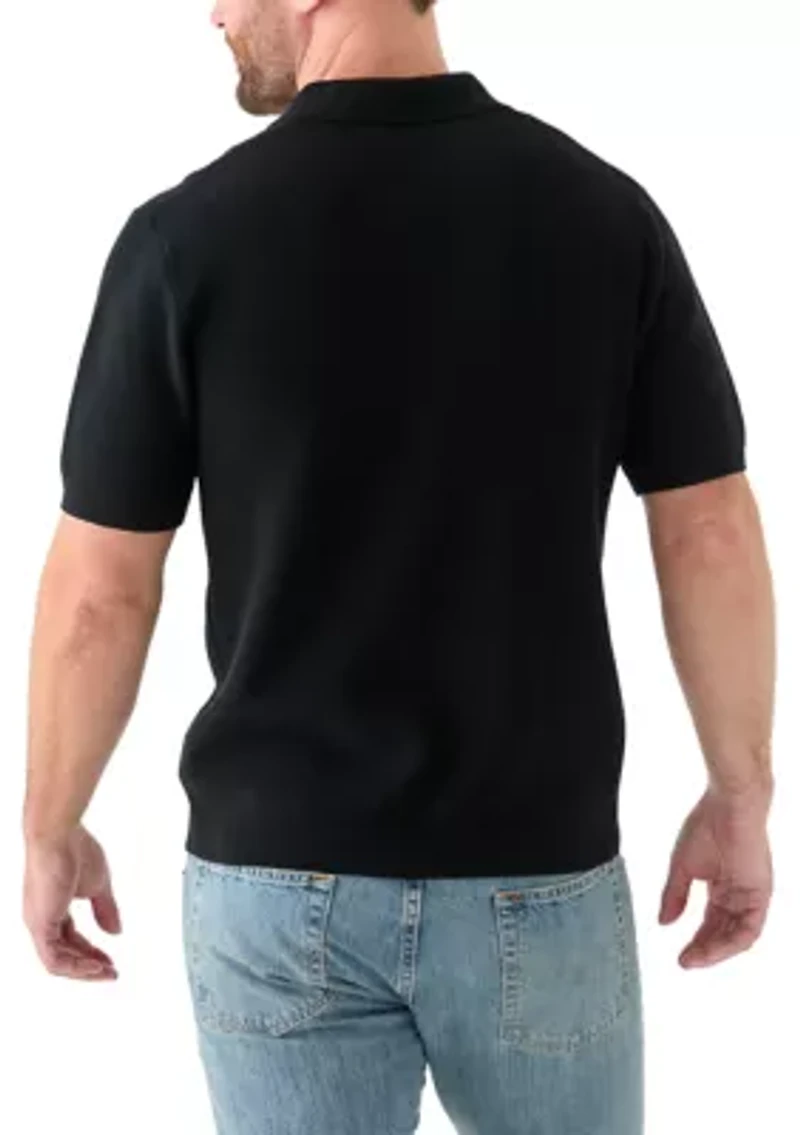 Men's Ribbed Knit Cotton Polo Sweater