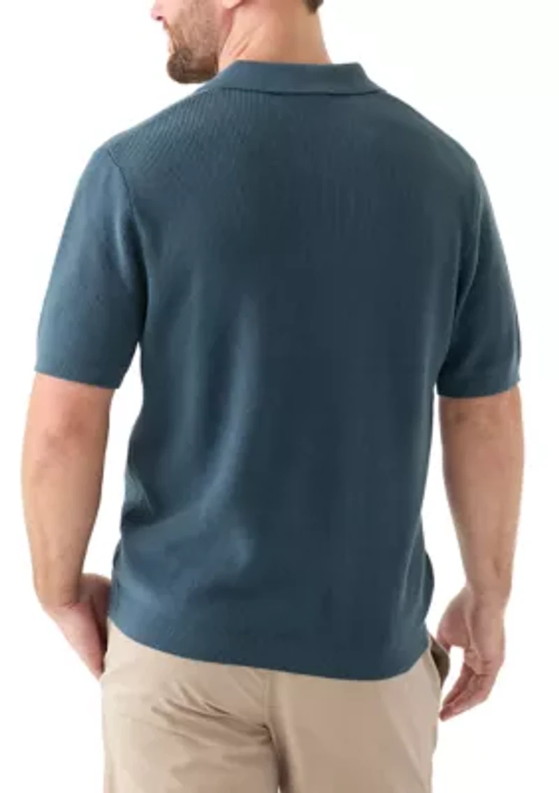Men's Ribbed Knit Cotton Polo Sweater