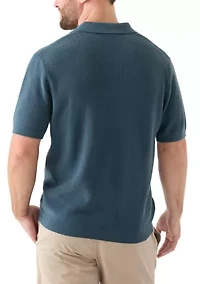 Men's Ribbed Knit Cotton Polo Sweater