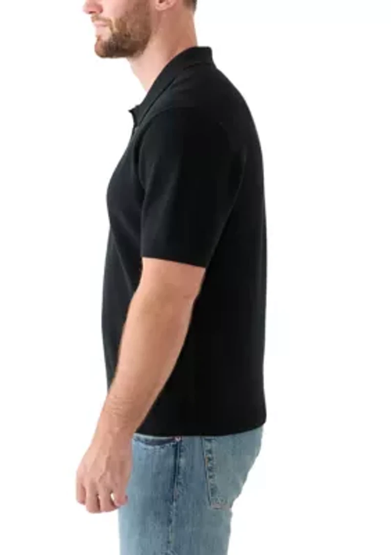 Men's Ribbed Knit Cotton Polo Sweater