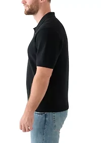 Men's Ribbed Knit Cotton Polo Sweater