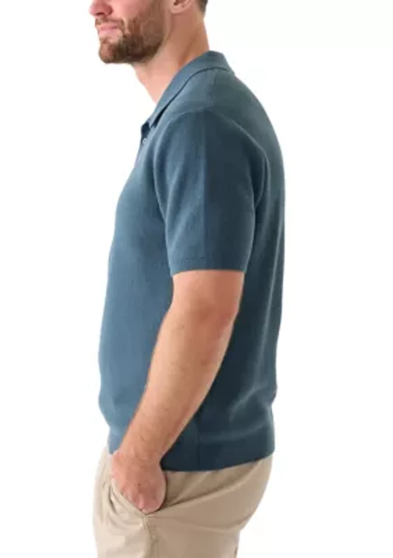 Men's Ribbed Knit Cotton Polo Sweater