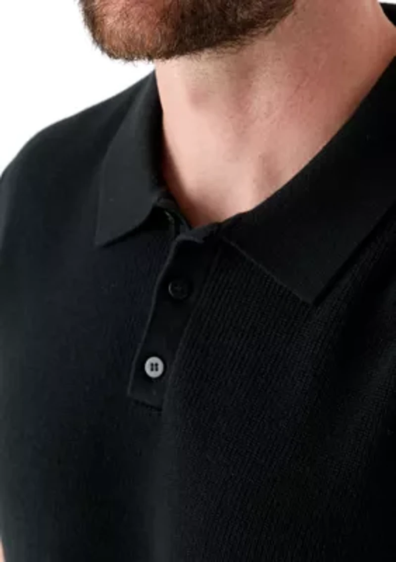 Men's Ribbed Knit Cotton Polo Sweater