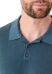 Men's Ribbed Knit Cotton Polo Sweater