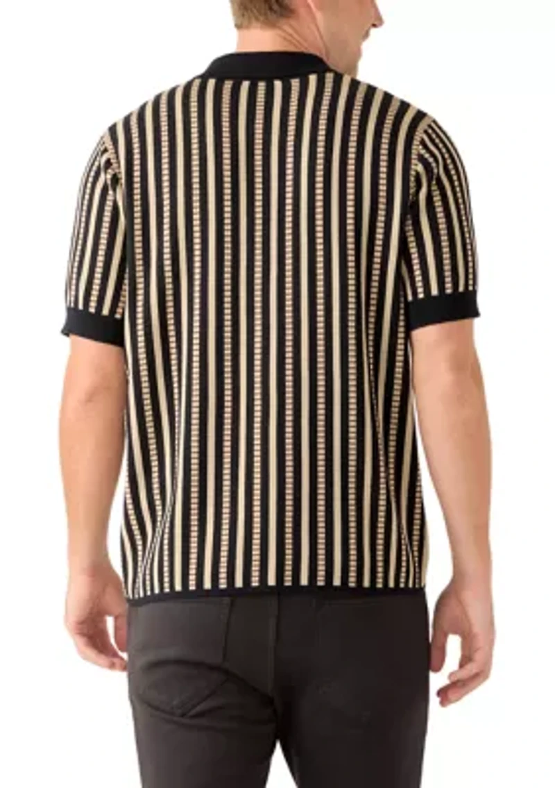 Men's Short Sleeve Patterned Button Up Polo Shirt