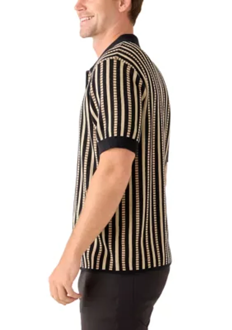 Men's Short Sleeve Patterned Button Up Polo Shirt