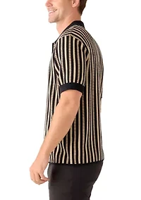 Men's Short Sleeve Patterned Button Up Polo Shirt