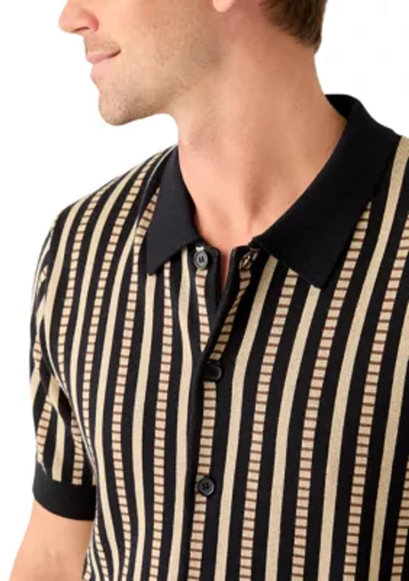 Men's Short Sleeve Patterned Button Up Polo Shirt