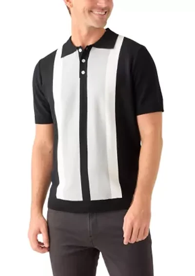 Men's Short Sleeve Button Striped Polo Shirt