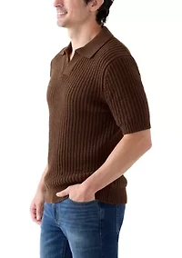 Men's Crochet Johnny Collar Polo Shirt