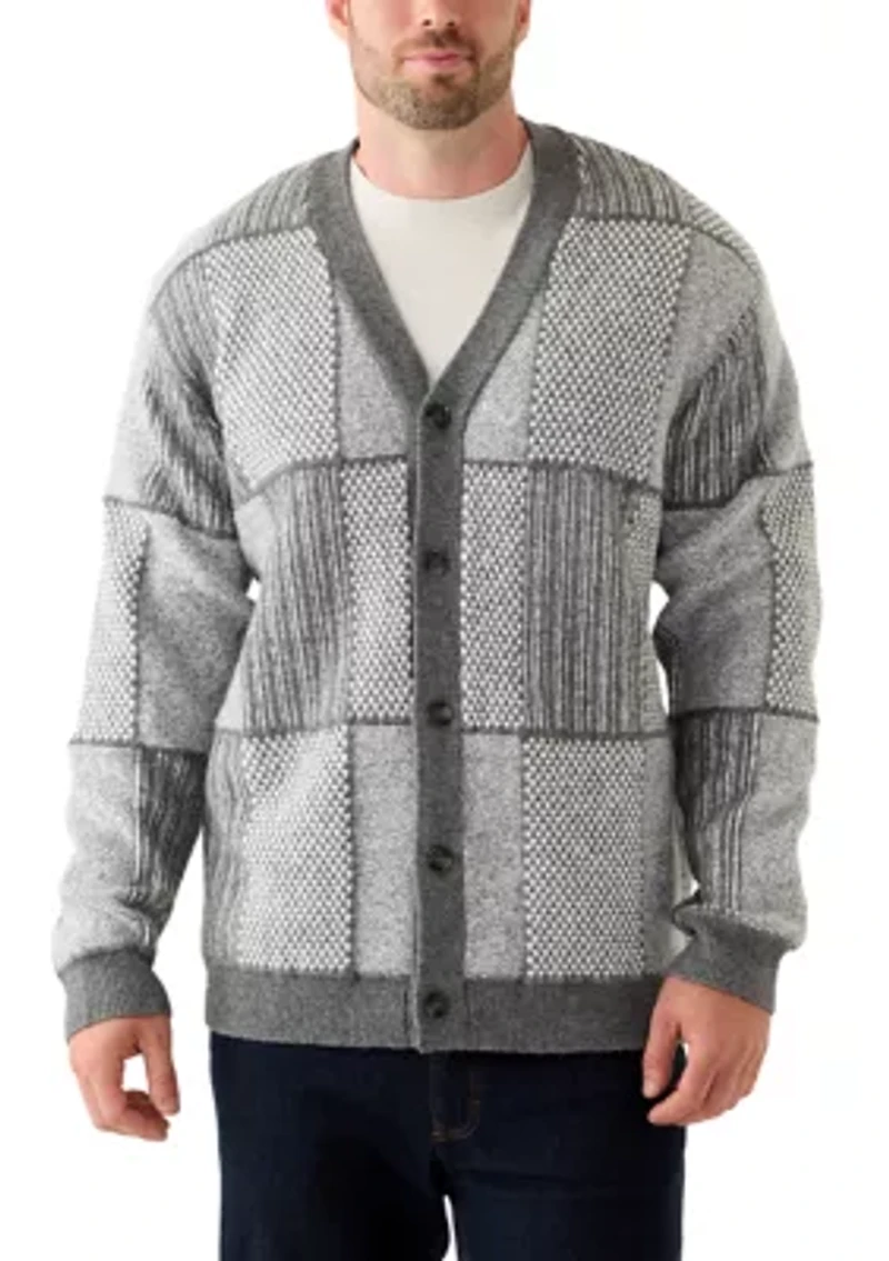 Big & Tall Long Sleeve Button Up Patchwork Textured Cardigan