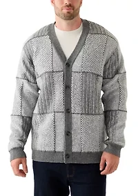 Big & Tall Long Sleeve Button Up Patchwork Textured Cardigan