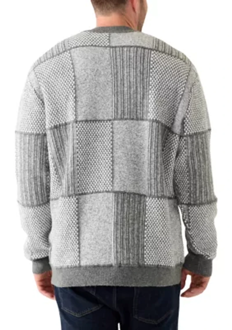 Big & Tall Long Sleeve Button Up Patchwork Textured Cardigan