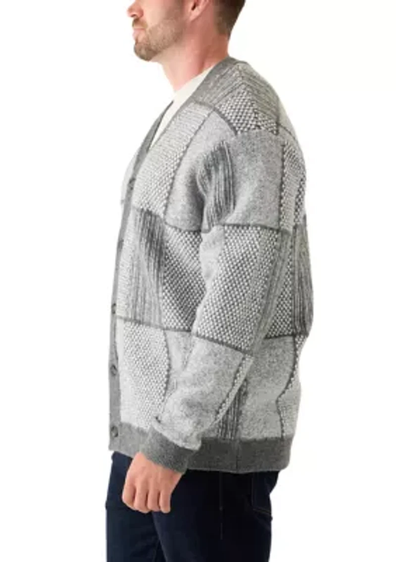 Big & Tall Long Sleeve Button Up Patchwork Textured Cardigan