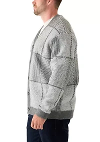 Big & Tall Long Sleeve Button Up Patchwork Textured Cardigan