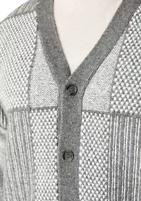 Big & Tall Long Sleeve Button Up Patchwork Textured Cardigan