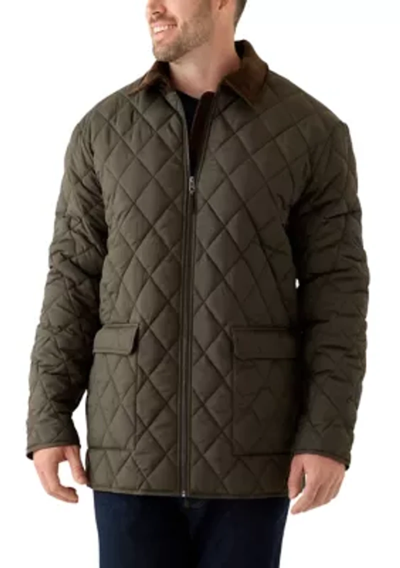Big & Tall Olive Brown Quilted Jacket with Cord Collar