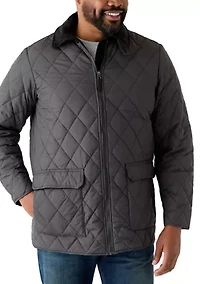 Big & Tall Olive Brown Quilted Jacket with Cord Collar