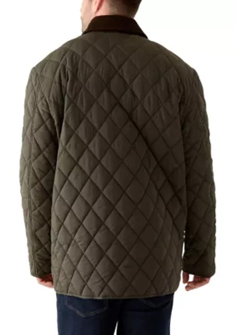Big & Tall Olive Brown Quilted Jacket with Cord Collar