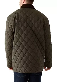 Big & Tall Olive Brown Quilted Jacket with Cord Collar