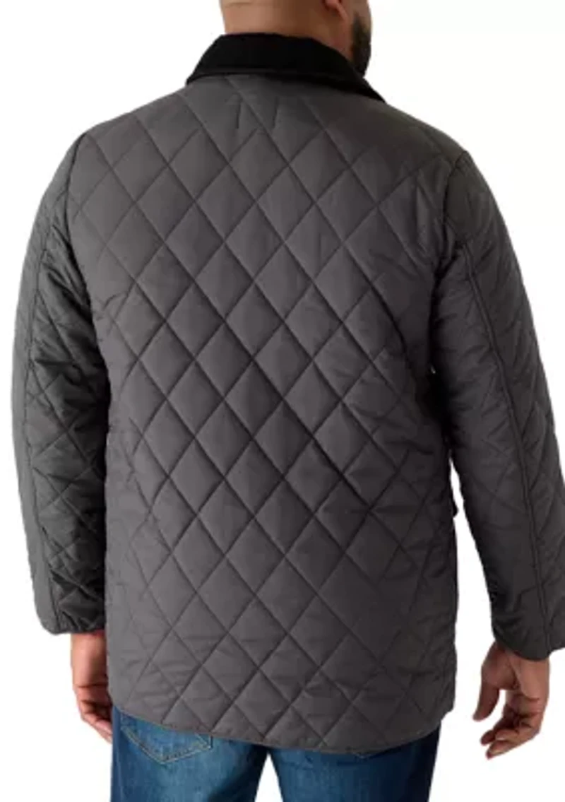 Big & Tall Olive Brown Quilted Jacket with Cord Collar