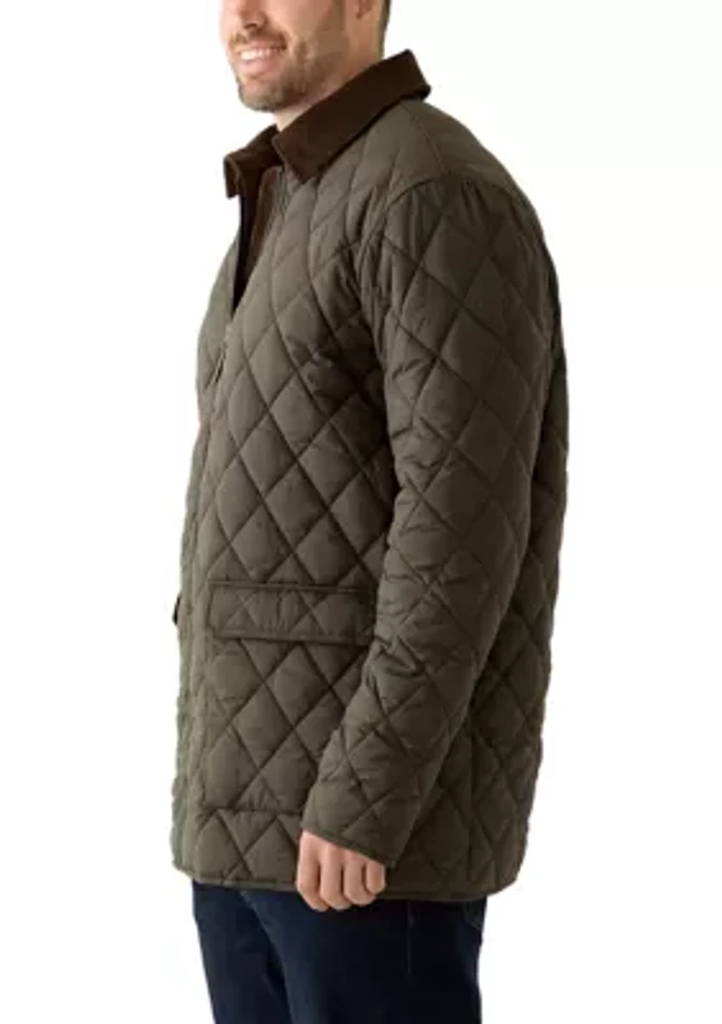 Big & Tall Olive Brown Quilted Jacket with Cord Collar