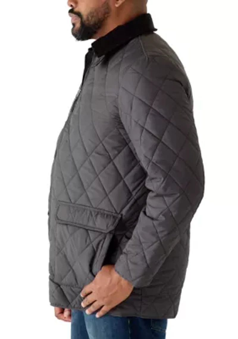 Big & Tall Olive Brown Quilted Jacket with Cord Collar