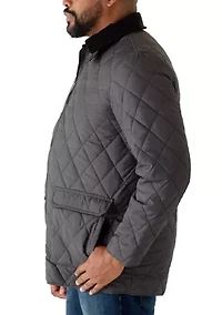 Big & Tall Olive Brown Quilted Jacket with Cord Collar